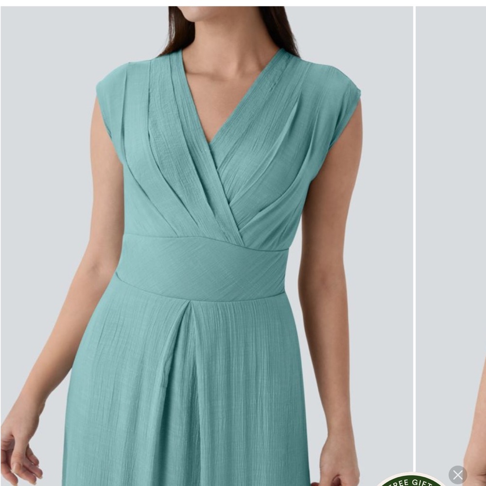 HALARA V Neck Crossover Cap Sleeve Midi Dress - Picture 8 of 8